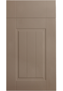 Brown cabinet door with a central panel on a white background