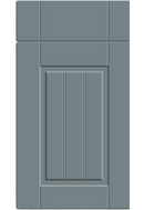Gray cabinet door with a rectangular panel on a white background