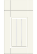 White cabinet door with a vertical panel design on a white background