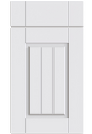 White cabinet door with a vertical panel design on a white background