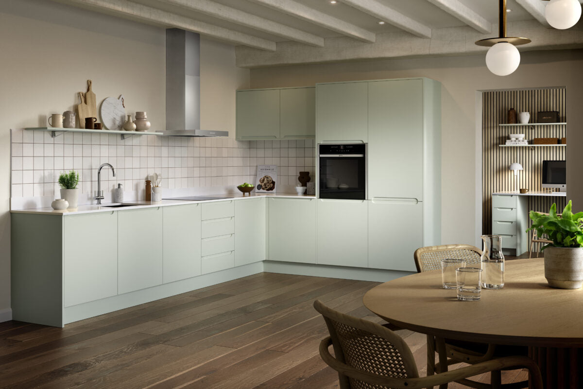 Bella Chelsea kitchen door in Matt Pistachio Green finish
