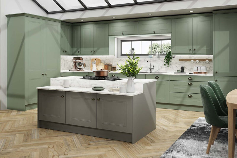 Bella Buxton kitchen door in Supermatt Sage Green finish