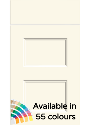 Cabinet door with a color swatch indicating available colors