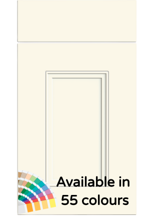 White cabinet door with a color swatch indicating multiple color options.