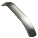 Metallic silver curved object on a white background