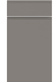 Gray cabinet door with a white trim on a white background