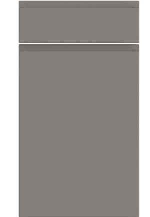 Gray cabinet door with a white trim on a white background