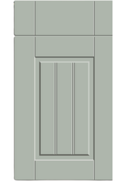 Light gray cabinet door with a vertical panel design on a white background