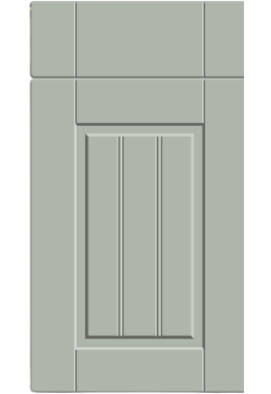Light gray cabinet door with a vertical panel design on a white background