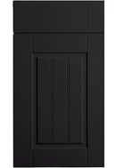 Black cabinet door with a rectangular panel on a white background