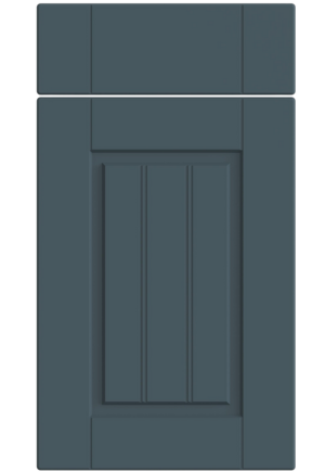 Blue cabinet door with a rectangular design on a white background