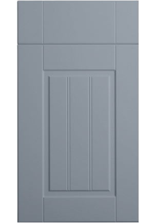Gray cabinet door with a panel design on a white background
