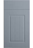 Gray cabinet door with a panel design on a white background
