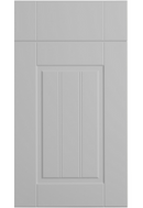 Gray cabinet door with a beveled panel design on a white background