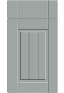 Gray cabinet door with a vertical panel design on a white background