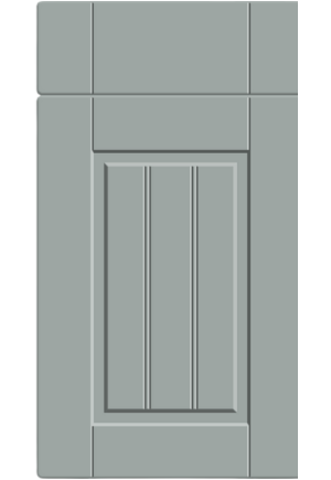 Gray cabinet door with a vertical panel design on a white background