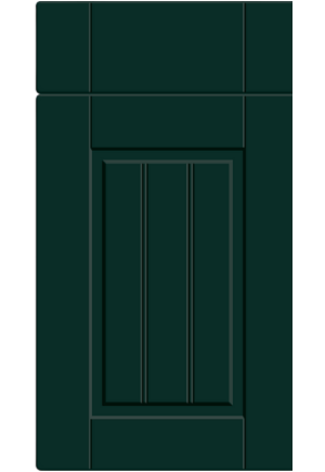 Dark green cabinet door with a rectangular panel on a white background