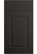 Black cabinet door with a simple design on a white background