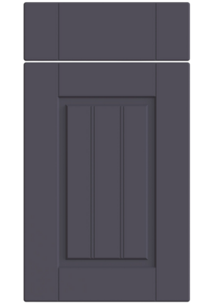 Dark gray cabinet door with a rectangular design on a white background