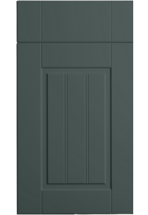 Dark green cabinet door with a central panel on a white background