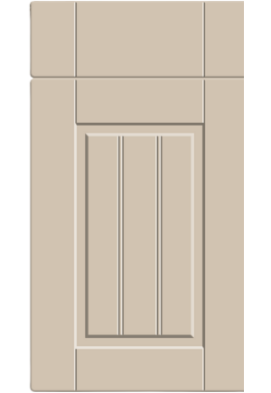 Beige cabinet door with a rectangular panel on a white background