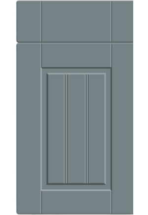 Gray cabinet door with a rectangular panel on a white background