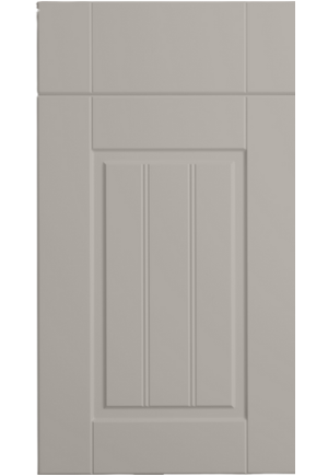 Gray cabinet door with a central panel on a white background