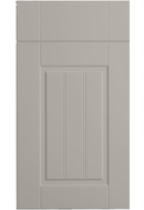 Gray cabinet door with a central panel on a white background