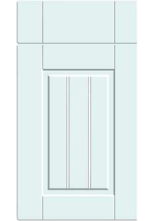 Light blue cabinet door with a vertical panel design on a white background