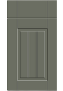 Gray cabinet door with a rectangular design on a white background