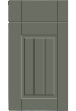 Gray cabinet door with a rectangular design on a white background