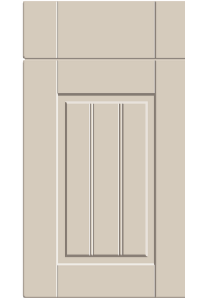 Beige cabinet door with a rectangular panel on a white background