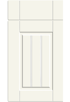 White cabinet door with a vertical panel design on a white background