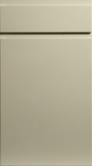 A supermatt alabaster color kitchen cabinet door with a J-Pull handle design.