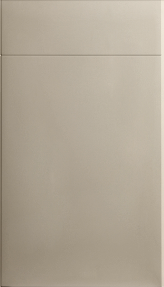 A single panel door in a matte mussel color with a flat slab design, manufactured from MDF.