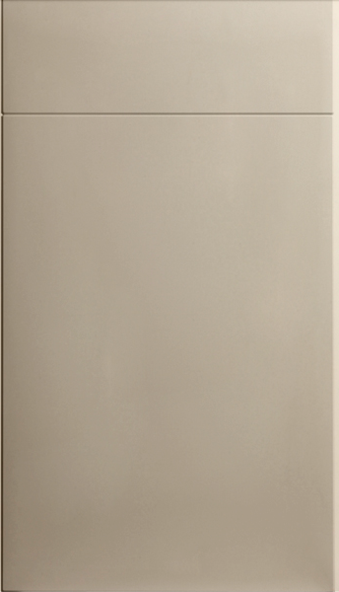 A single panel door in a matte mussel color with a flat slab design, manufactured from MDF.