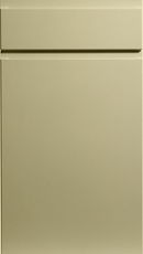 A close-up image of a matt vanilla colored cabinet door with a simple design and a slight sheen, indicating a smooth finish.