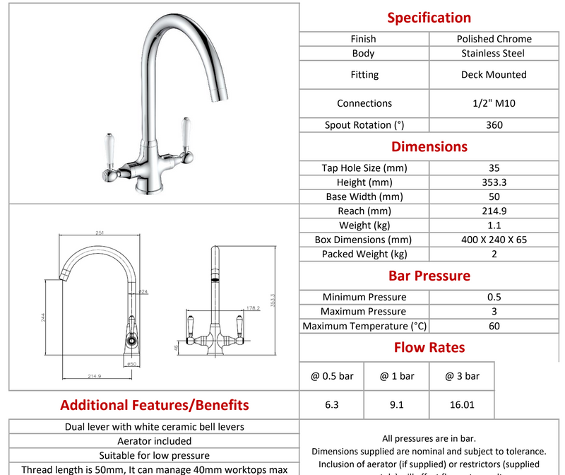 Reginox | Elbe II CH | Chrome | Kitchen Tap