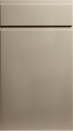 A close-up image of a Matt Mussel colored cabinet door with a smooth finish and a horizontal handle groove.
