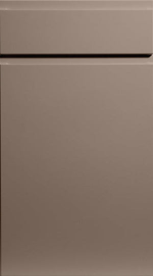 A supermatt cashmere colored kitchen cabinet door with a J-Pull handle design.