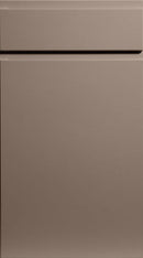 A supermatt cashmere colored kitchen cabinet door with a J-Pull handle design.