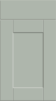 A matt pistachio green classic shaker style cabinet door with a simple design featuring a central panel flanked by two side panels, all set within a rectangular frame.