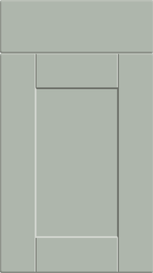 A matt pistachio green classic shaker style cabinet door with a simple design featuring a central panel flanked by two side panels, all set within a rectangular frame.