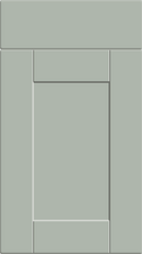 A matt pistachio green classic shaker style cabinet door with a simple design featuring a central panel flanked by two side panels, all set within a rectangular frame.