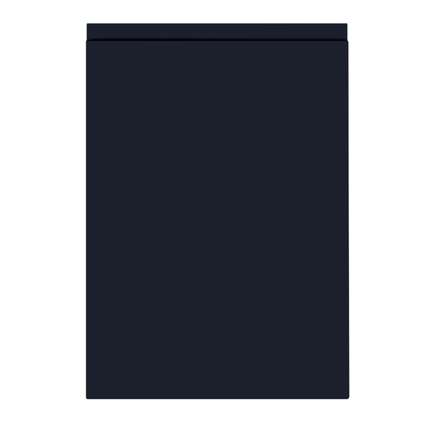 A sample door with a supermatt indigo blue finish and a J profile handleless design.