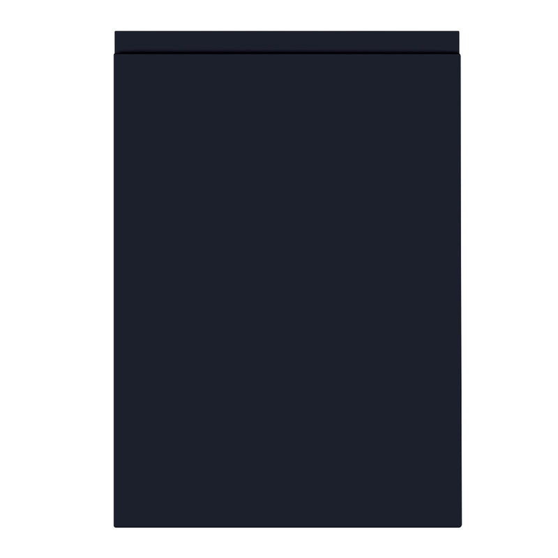A sample door with a supermatt indigo blue finish and a J profile handleless design.
