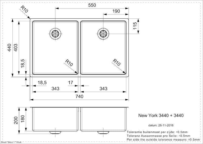 Reginox | New York 34 x 40 + 34 x 40 | Stainless Steel | Double Bowl Sink