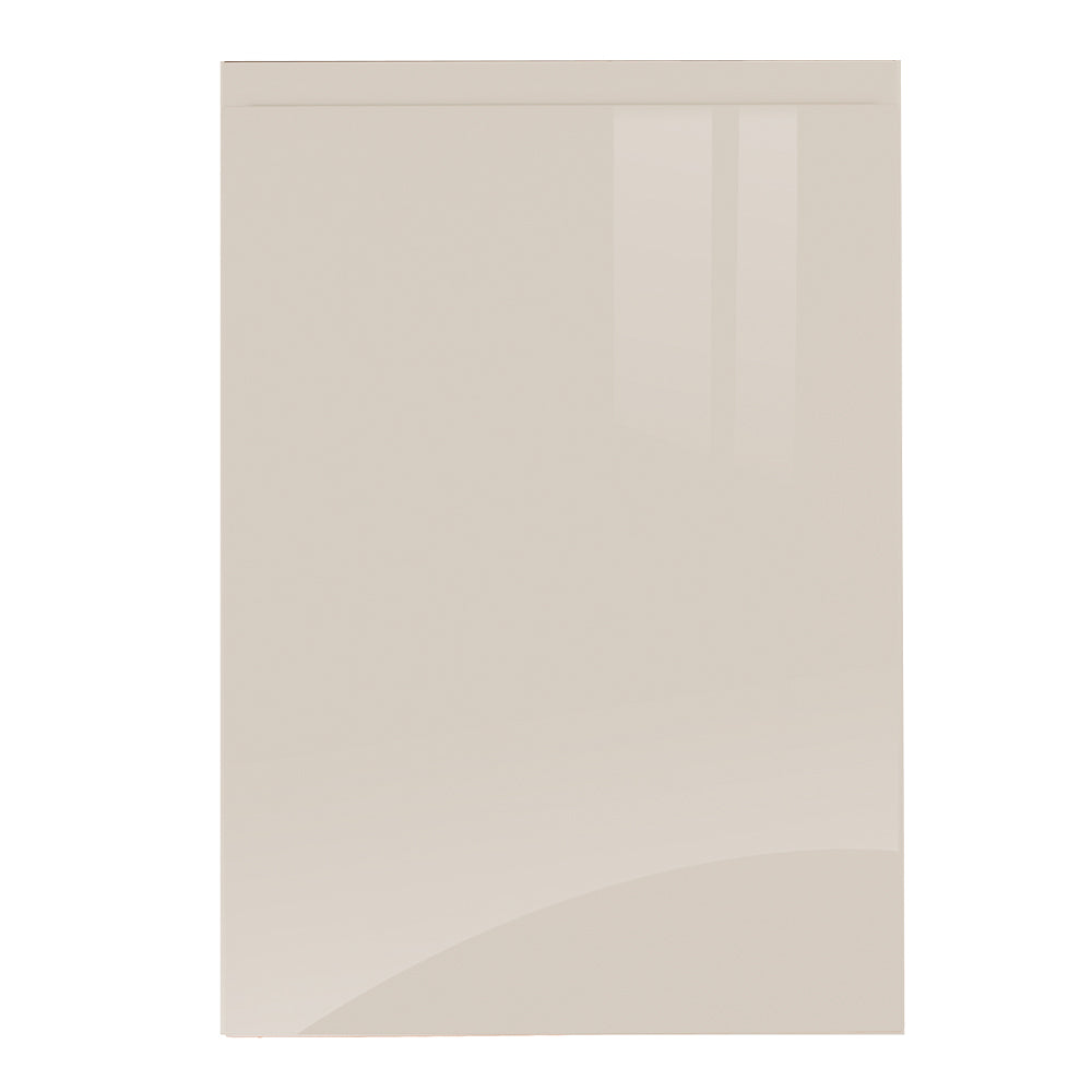 A cabinet door with a cashmere supergloss finish and a handleless design.