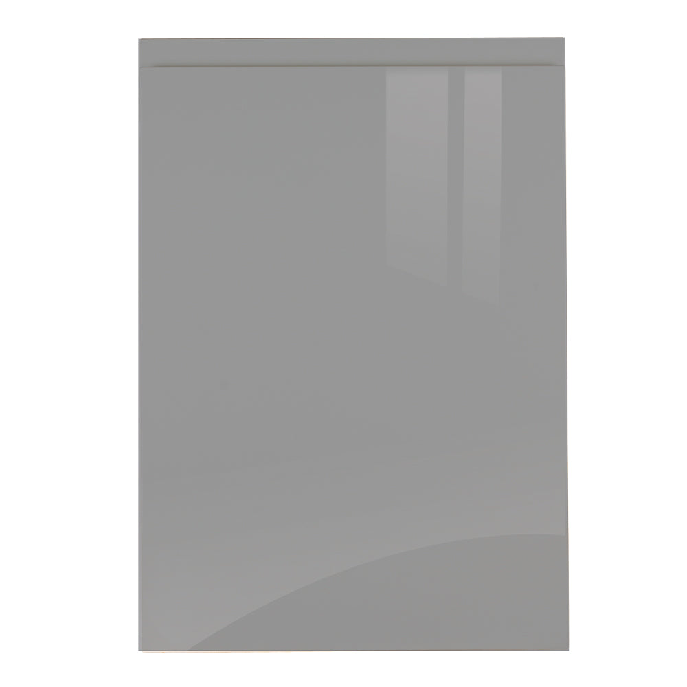 A sleek handleless J-Pull door in a Supergloss Dust Grey finish.