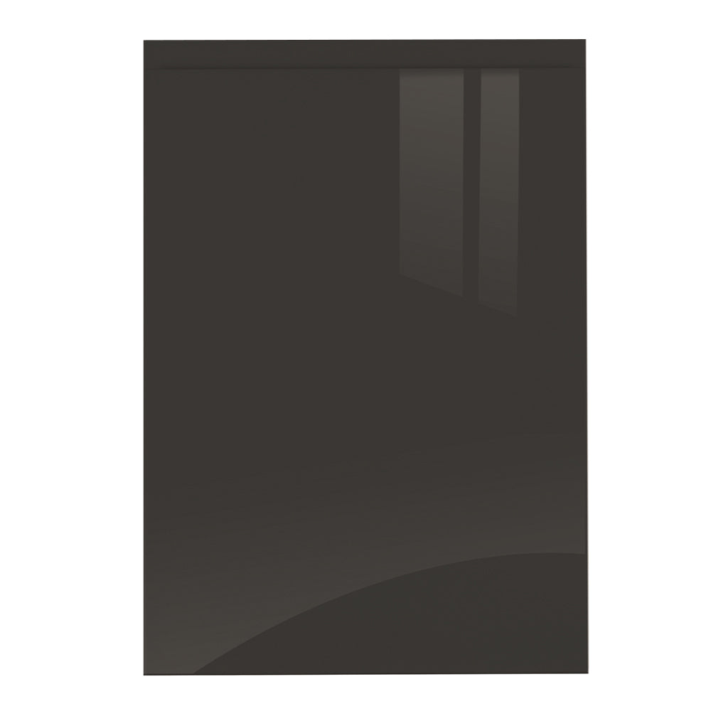A handleless Jayline kitchen door in a Supergloss Graphite finish.